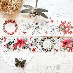 Ein MUSTER Loop Pointsetta PET Washi Tape, Junk Journal, Scrapbook, Bullet Journal, Ephemera, Vintage, Weihnachtsband, Kartenherstellung, floral