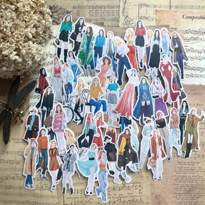 50 adesivi per ragazze alla moda, diari spazzatura, diari proiettili, scrapbooking, creazione di biglietti, artigianato con la carta, articoli di cancelleria, agenda giornaliera, adesivi