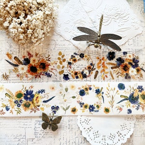 Una cinta washi PET de girasol y azul marino SAMPLE Loop, scrapbooking, diarios basura, diarios de viñetas, planificadores diarios, fabricación de tarjetas, artesanías de papel