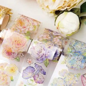 Romantische bloemen PET-tape, washi tape, junk journal, scrapbooking, bullet journal, planners, kaarten maken, papierambachten, bruiloft