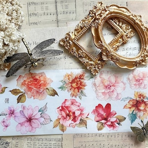 One roll of elegant floral PET tape, floral washi tape, junk journal, daily planner, bullet journal, scrapbooking, wedding, paper craft