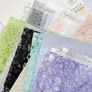 10 piezas de papel surtido hecho a mano, Malla, Crepé, Papel texturizado, Diario basura, Álbum de recortes, Creación de tarjetas de diario con viñetas, Artesanía en papel