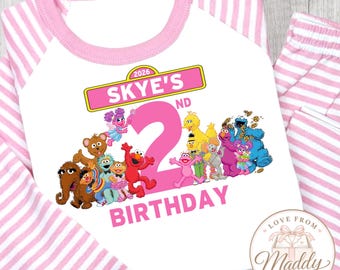 Personalised Sesame Street Birthday Pyjamas | Elmo Birthday PJs | Sesame Street PJs | Personalised Girls Birthday Gift | Girls PJs