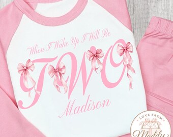 Personalised Girls Bow Birthday Pyjamas | Bow Birthday PJs | Girls Birthday Pyjamas | Personalised Girls Birthday Gift | Girls PJs