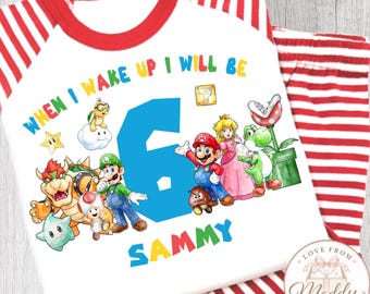 Personalised Super Mario Birthday Pyjamas | Mario PJs | Super Mario Birthday Pyjamas | Personalised Kids Birthday Gift | Boys & Girls PJs