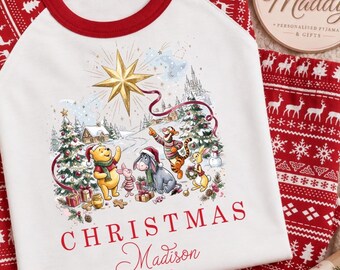 Personalised Christmas Pyjamas | Winnie The Pooh Christmas PJs | Kids Christmas Pyjamas | Unisex Christmas Gift | Personalised PJs