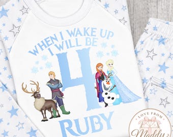 Personalised Frozen Birthday Pyjamas | Frozen PJs | Elsa & Anna Birthday Pyjamas | Personalised Girls Birthday Gift | Girls PJs