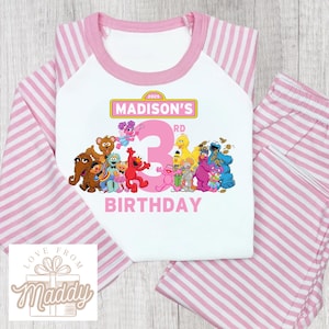 Personalised Girls Sesame Street Birthday Pyjamas | Custom Elmo & Friends PJs | Kids Sleepwear UK.