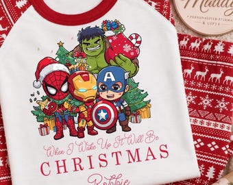 Personalised Marvel Christmas Pyjamas | Superhero Christmas PJs | Kids Christmas Pyjamas | Personalised Kids Christmas Gift | Christmas Eve