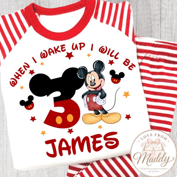 Personalised Mickey Mouse Birthday Pyjamas | Mickey Birthday PJs | Personalised Kids Birthday Gift | Boys Birthday Pyjamas | Disney PJs