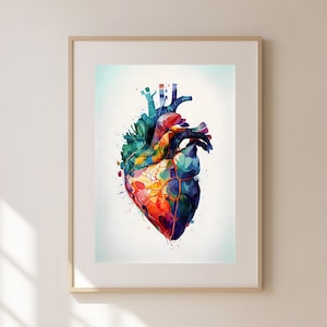 Watercolor Heart Anatomy Art Print, Gift for Doctor, Printable Wall Art, For Clinic & Therapy Office, Heart Surgeon Gift, Cardiology Art