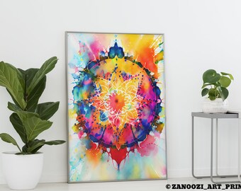 Colorful Printable Wall Art of Watercolor Mandala For Modern Home Decor, Colorful Wall Art and Wall Decor As a Gift for Her, Gift for Him