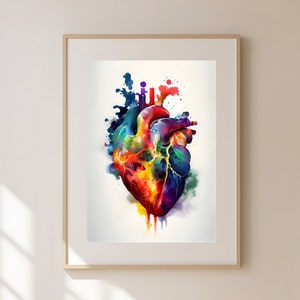 Anatomical Heart Printable Wall Art, Watercolor Human Anatomy Art, Gift For Doctor, Clinic & Therapy Office Decor, Cardiology Art