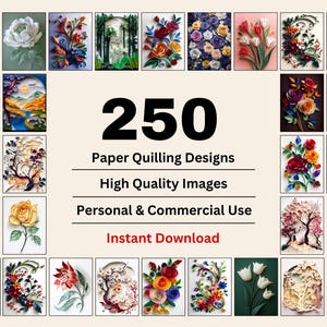 Arte primaverile con la penna d'oca, modelli di quilling su carta, arte murale con fiori e foglie, arte murale tridimensionale, stampe artistiche, arte murale stampabile