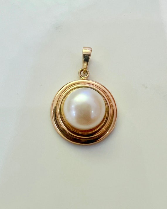 14KY Double Ring Mabe Pearl Pendant