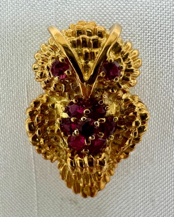 18k Vintage Tiffany and Co. Ruby Owl Brooch - image 3