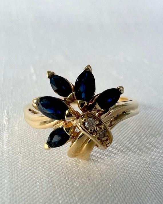 14K Sapphire and Diamond Floral Ring