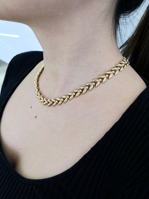 14KY Gold 15.5" Leaf Petal Link Necklace/Chain - image 9