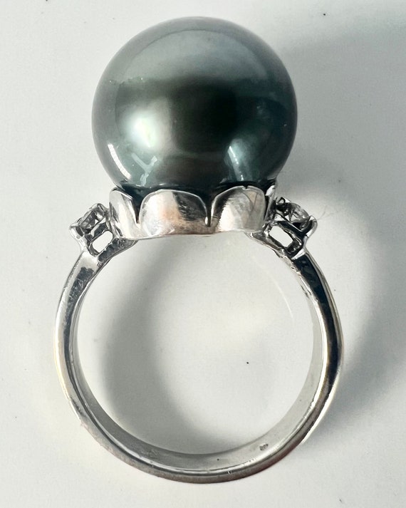 14KW Tahitian Pearl Diamond Ring - image 4