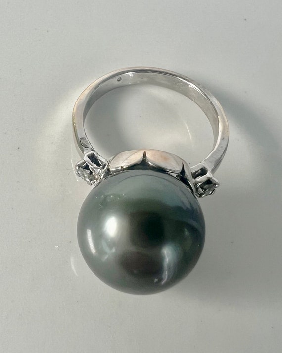 14KW Tahitian Pearl Diamond Ring - image 5
