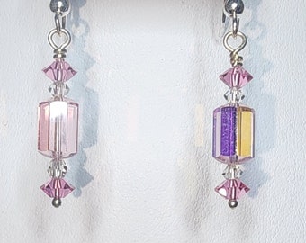 0105 Sterling Silver/Swarovski Crystal Handcrafted Beaded Earrings 9x6 Barrel Light Rose AB and 5mm Rose Spacers