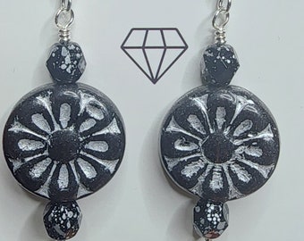 CE20 Handcrafted Artisan Drop/Dangle Earrings Black Table Cut Czech Crystal Silver Wash Finish Sterling Silver Ear Wires and Headpin