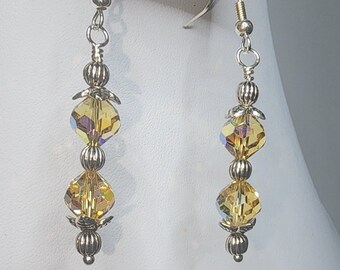0048 Sterling Silver/Swarovski Crystal Handcrafted Beaded Earrings 8mm Lt Topaz AB Metal Spacers