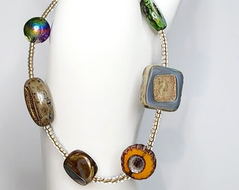 0021 7.5-in Czech Glass and Sterling Silver Handcrafted Artisan Bohemian Style Beaded Bracelet
