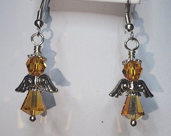 0119 Sterling Silver/Swarovski Crystal Earrings Angels in Topaz AB