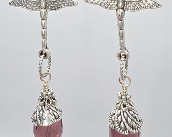 Czech Crystal Dragonfly Earrings: Amethyst Sterling Silver Dangle
