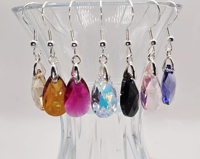 Featured listing image: Swarovski Sterling Silver Pear Drop Earrings – 16mm Crystal Pendants