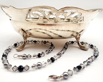 0019 20.5-in Swarovski Crystal/Sterling Silver Beaded Necklace 6mm Crystal Satin 6mm Jet Hematite Tabs, 6mm Silver Pearls, 4mm Silver Shade