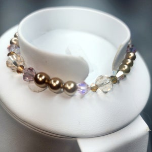 0038 8-in Swarovski Crystal/Sterling Silver Beaded BRACELET ONLY 8mm Ceylon Topaz 6mm Lt Amethyst AB 4mm Smoke Topaz 6mm Swarov Bronze Pearl