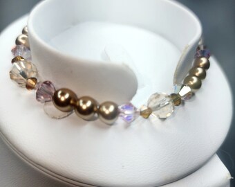 0038 8-in Swarovski Crystal/Sterling Silver Beaded BRACELET ONLY 8mm Ceylon Topaz 6mm Lt Amethyst AB 4mm Smoke Topaz 6mm Swarov Bronze Pearl