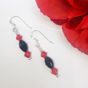 Sterling Silver Swarovski Crystal Earrings: Jet Black & Light Siam Red