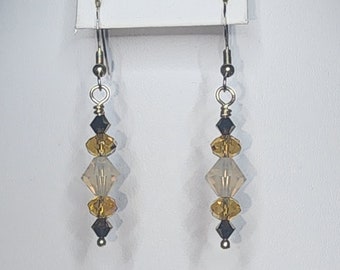 0108 Sterling Silver/Swarovski Crystal Handcrafted Beaded Earrings in 8mm Opal 6mm Astral Pink Briolettes and 4mm Dorado 2x