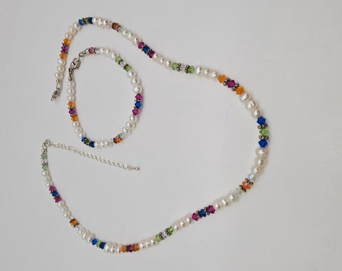 Featured listing image: Handcrafted Beaded Necklace and Bracelet: Swarovski Crystal Sterling and Freshwater Pearls