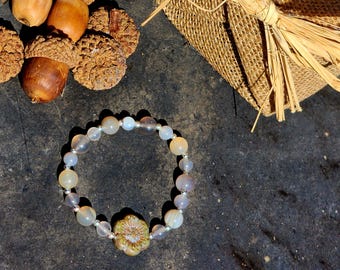 Czech Glass Beaded Bracelet: Artisan Gemstone & Sterling Silver