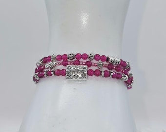 Czech Fire Polished Set of Three Beaded Single or Stackable Stretchy Bracelets