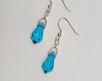 Swarovski Sterling Silver Blue Earrings: Artisan Crafted