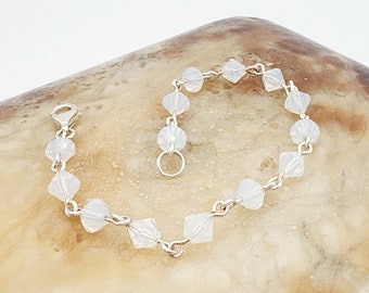 0103 7.5-in Swarovski Crystal Handcrafted Artisan Bracelet White Opal Color 6mm Bicones Hand-looped Solid Sterling Silver Loop Clasp Chain