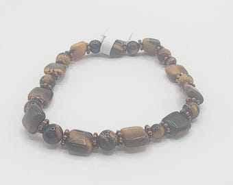 CB22 Tiger's Eye Handcrafted Artisan Beaded Bracelet Stretch Elastic Band of Tiger's Eye Sometimes Known for Courage, Power and Protection
