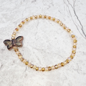 Czech Glass Elastic Stretchy Handcrafted Artisan Bohemian Style Beaded Bracelet Butterfly Champagne Copper AB 3mm Latex Free