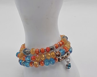 Aqua Blue Orange Yellow Glass Beaded Elastic-Stretchy Single or Stackable Bracelets 1 Piece