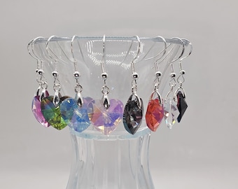 Swarovski 14mm Heart Earrings: Sterling Silver, Aurora Borealis Crystal