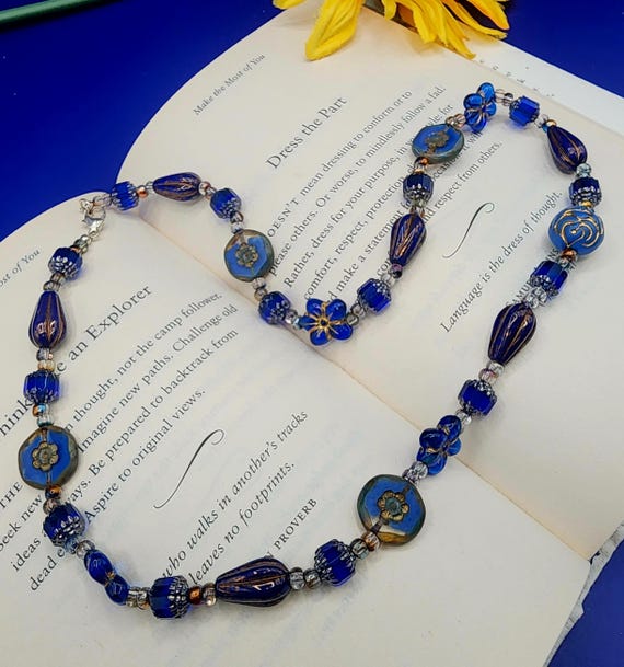 Cobalt Blue Crystal Necklace: Sterling Silver Artisan Bohemian Beaded Necklace