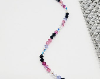 0064 8.5-in Swarovski Crystal/Sterling Silver Artisan Beaded Bracelet 4mm Clear AB Jet Light Rose AB Light Amethyst Fuschia AB