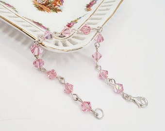 0104 7.5-in Swarovski Crystal Handcrafted Artisan Bracelet Light Rose AB Color 6mm Bicone Hand-looped Solid Sterling Silver Loop Clasp Chain
