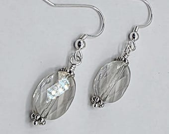 Swarovski Crystal Sterling Silver 16x12m mm Silver Shade Oval Handcrafted Artisan French Hook Earrings with Daisy Spacers Minimalist Classic