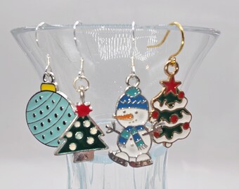 Sterling Silver or Gold Plated Christmas Charm Earrings